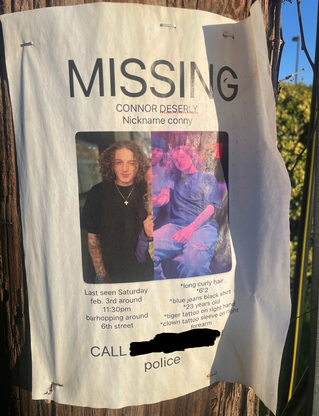 Missing person flyer for Connor Deserly