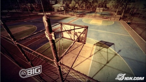 Homecourt Challenge mode in NBA Street Homecourt, featuring customizable characters and iconic streetball courts