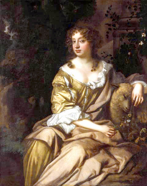 Nell Gwynne, a popular actress and mistress of King Charles II, known for her witty remarks and rivalry with other royal mistresses.