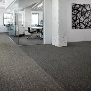 Interface Old Street carpet tile with rough white concrete column and glass corner office image number 1