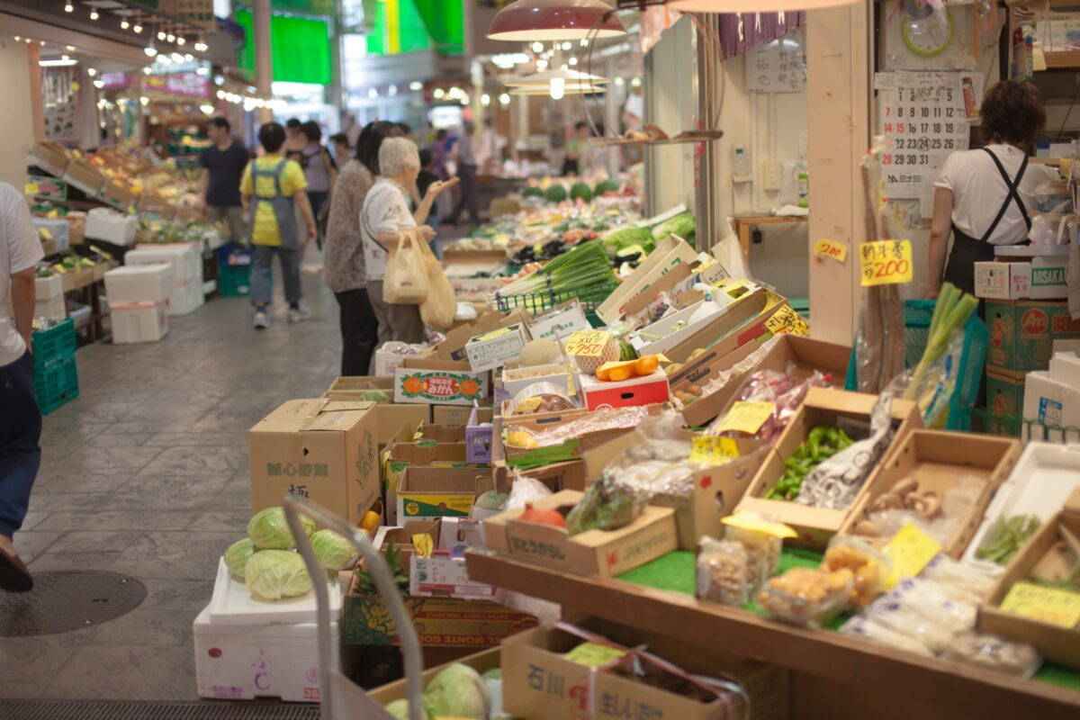 Omicho Market in Kanazawa, known for its fresh seafood.