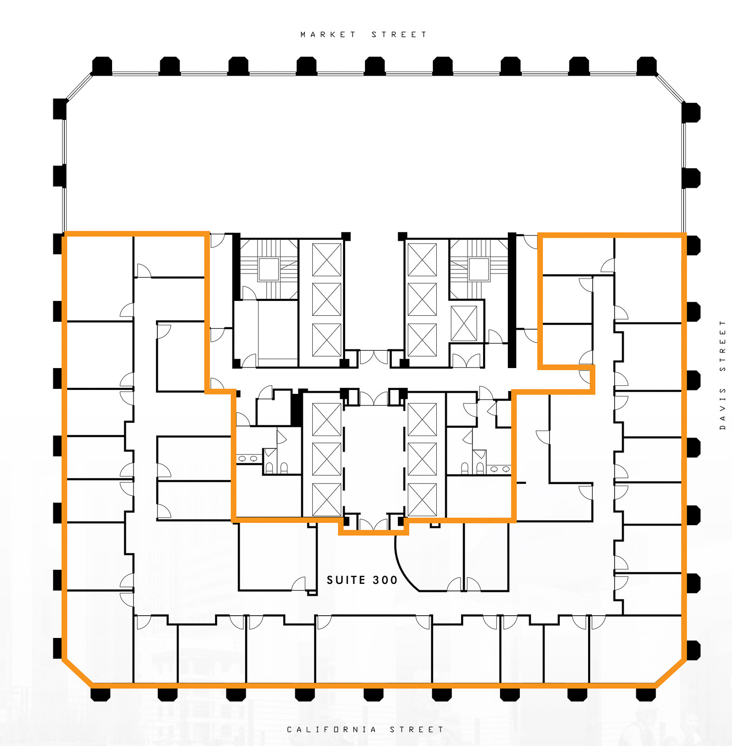 Floor plan of Suite 300 at One California Street, offering 10,370 sq ft of office space in the Financial District