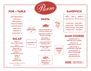 Parm Brookfield Place dine-in menu