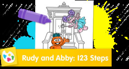 Rudy and Abby 123 Steps Sesame Street coloring page for counting.