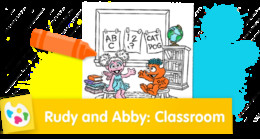 Rudy and Abby Classroom Sesame Street coloring page for school themes.