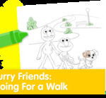 Elmo walking his puppy Tango coloring page.