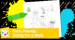 Elmo walking his puppy Tango coloring page.
