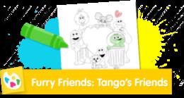 Elmo's puppy Tango with other puppy friends coloring page.