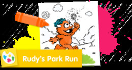Rudy on the Run Sesame Street coloring page for active play themes.