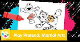 Play Pretend Martial Arts Sesame Street coloring page for active pretend play.