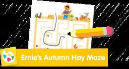 Ernie's Autumn Hay Maze Sesame Street coloring activity.