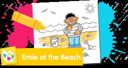 Ernie at the Beach Sesame Street coloring page.