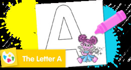 Abby and the Letter A Sesame Street coloring page for alphabet learning.