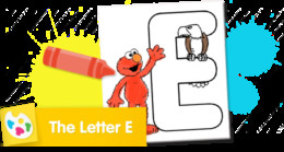 Sesame Street Letter E coloring page featuring the letter E.