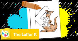 Sesame Street Letter K coloring page featuring Baby Bear and Kangaroo.