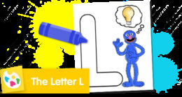 Sesame Street Letter L coloring page with Grover and the letter L.