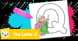 Sesame Street Letter Q coloring page featuring Queen Zoe.
