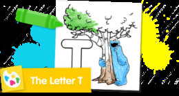 Sesame Street Letter T coloring page for alphabet learning.