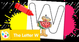 Sesame Street Letter W coloring page with Zoe eating watermelon.