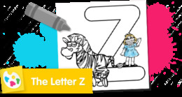Sesame Street Letter Z coloring page featuring Prairie Dawn and a zebra.