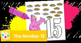 Sesame Street Number 15 coloring page with Telly and pies.