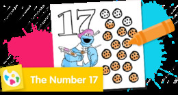 Sesame Street Number 17 coloring page for kids learning higher numbers.