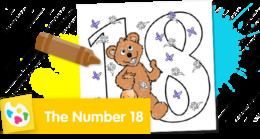 Sesame Street Number 18 coloring page featuring Baby Bear and butterflies.