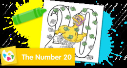 Sesame Street Number 20 coloring page for advanced counting practice.