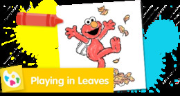 Playing in Leaves Sesame Street coloring page for fall themes.