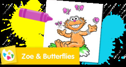 Zoe and Butterflies Sesame Street coloring page for kids.