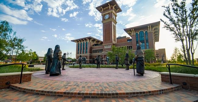 Peace Plaza at Grapevine Main Street Station featuring the Peace Circle art display in Grapevine, TX