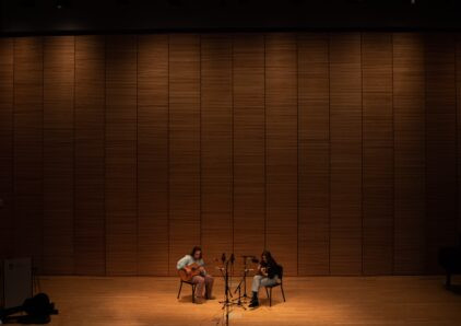Polsky West performing live at Sisters Fulton Street in Brooklyn, showcasing their collaborative musical project