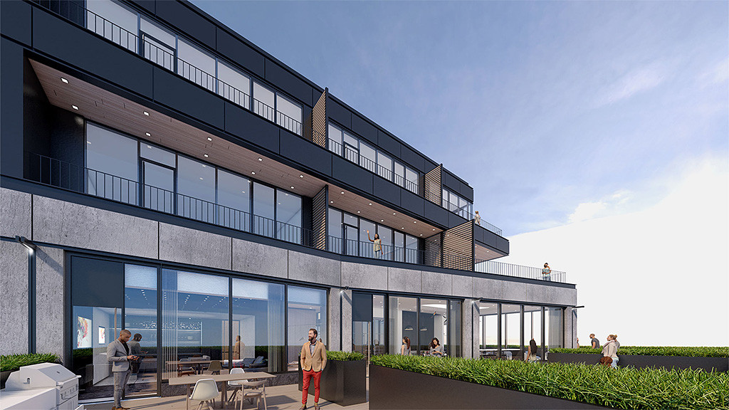 Rendering of the landscaped rooftop terrace amenity at 160 Water Street, offering communal space for residents in FiDi.
