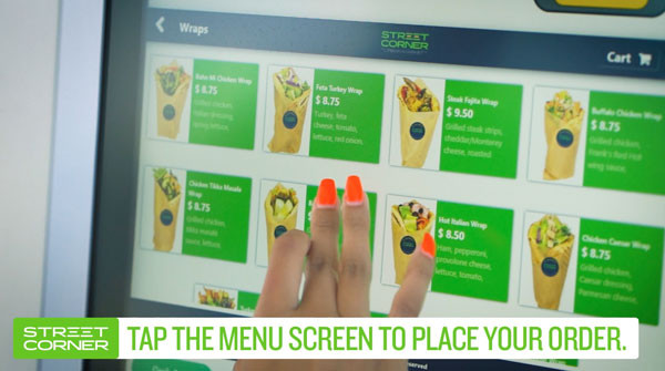 Street Corner order at pump screen, demonstrating the innovative technology for ordering food and drinks directly at the fuel pump for ultimate street corner convenience.