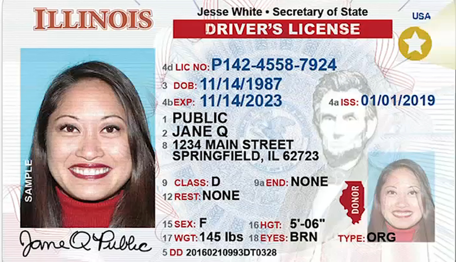 Real ID card example