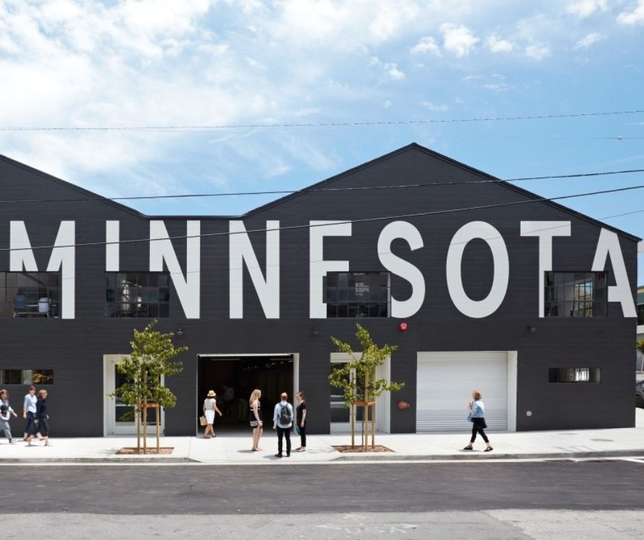 Exterior view of Minnesota Street Project, San Francisco, highlighting urban setting and architectural design, showcasing an innovative approach to affordable art spaces in a high-cost city.