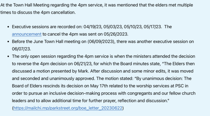 Park Street Church 4 PM Service Cancellation