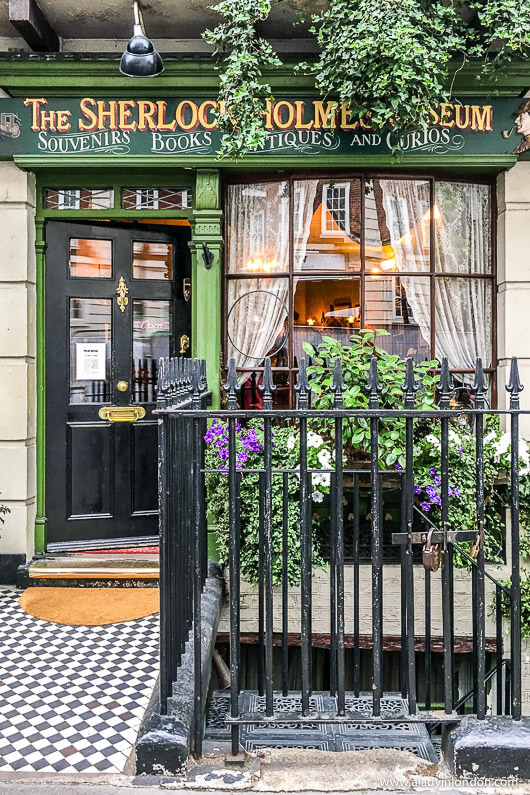 The Sherlock Holmes Museum in London, a popular attraction near Marylebone High Street for fans of the detective.
