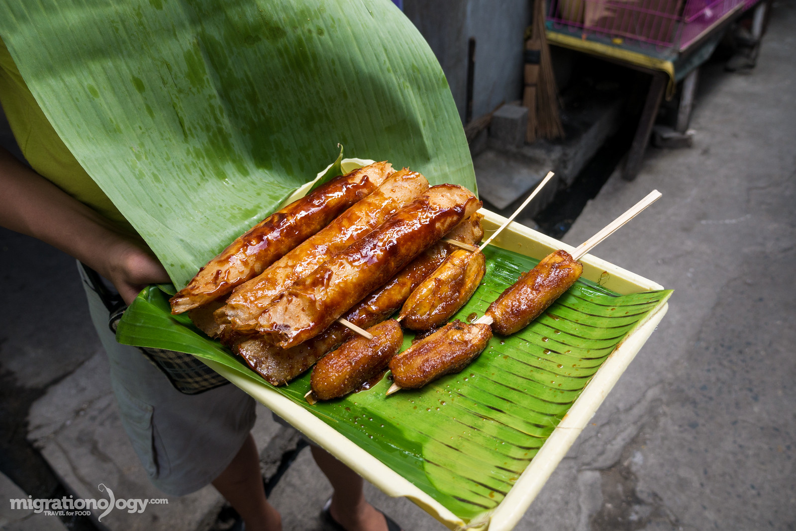 Banana Q, caramelized banana skewers, a sweet and popular Filipino street food snack.