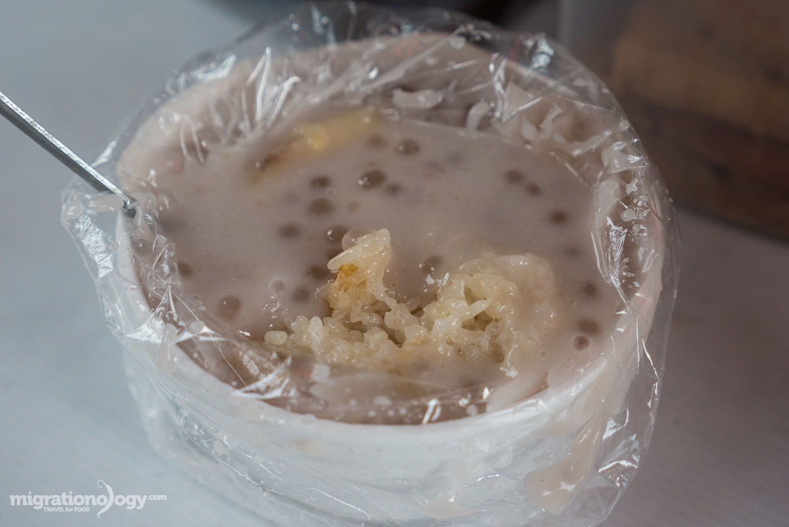 Ginataang Halo-Halo, a warm Filipino dessert with coconut milk, root crops and fruits.