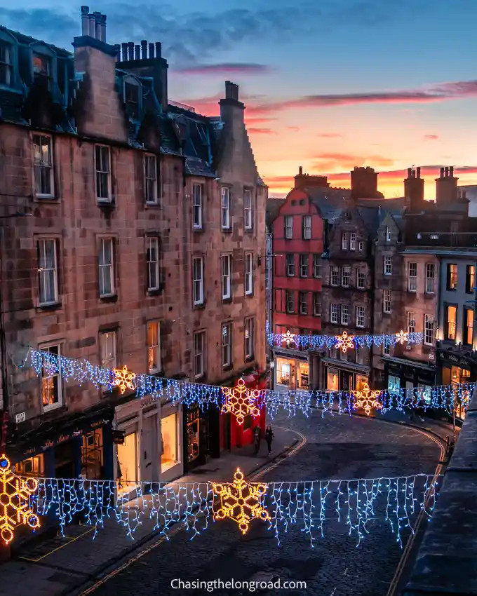 Victoria Street illuminated with festive Christmas lights, creating a magical and inviting atmosphere