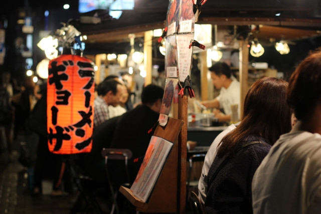 Yatai in Nakasu, Fukuoka, offering a variety of Japanese street food.
