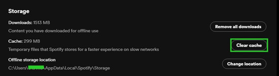Spotify Desktop Storage Clear Cache