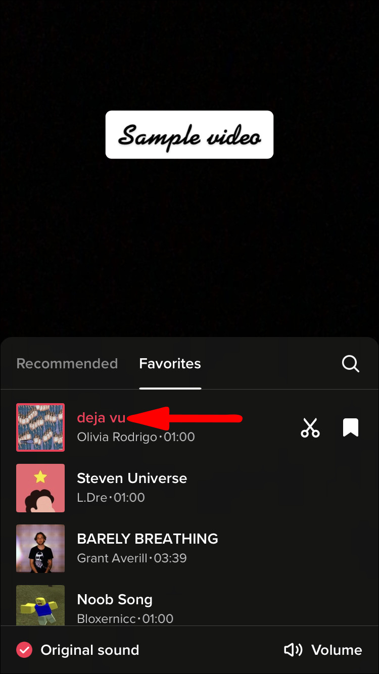 Touch the red tick mark to select the sound