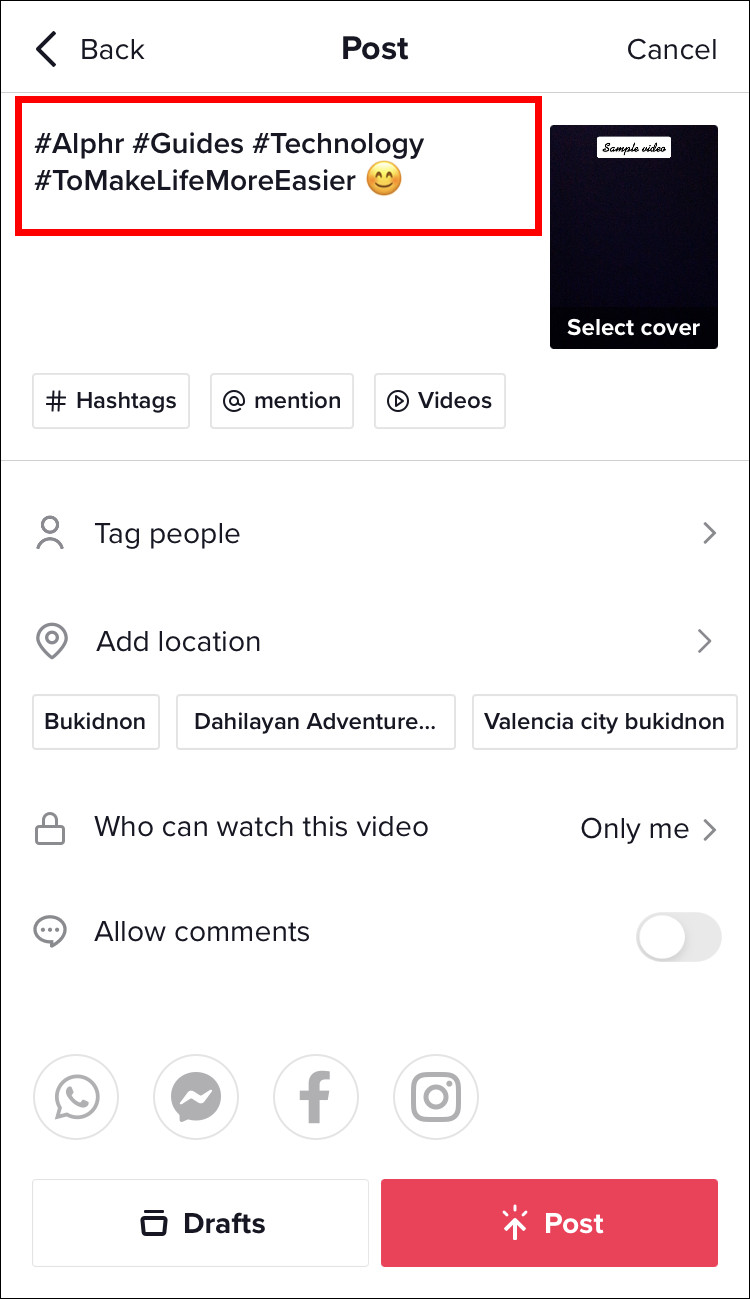 Finalize your post with a description and relevant hashtags